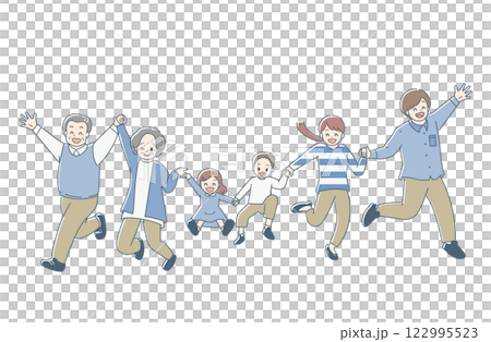 三代家庭跳躍和玩樂的插圖 122995523