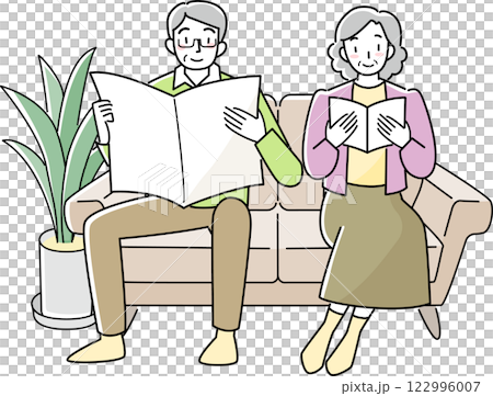 Senior couple relaxing on the sofa 122996007