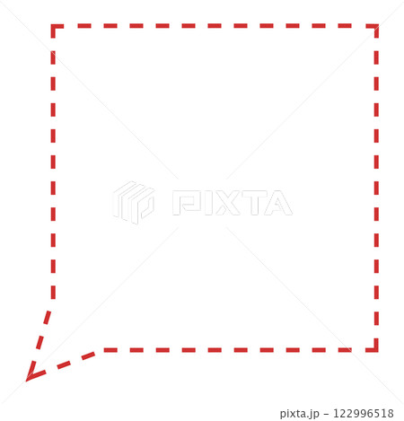 シンプルな破線の正方形フキダシ（線画のみ・赤） 122996518