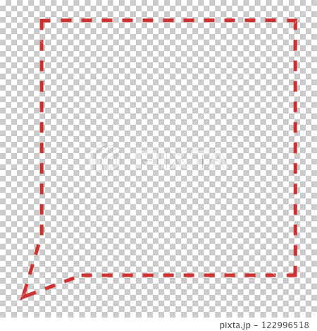 シンプルな破線の正方形フキダシ（線画のみ・赤） 122996518