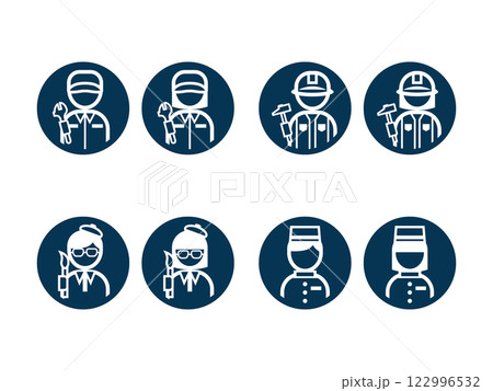職業　人の丸いシンプルなモノクロイラストアイコンセット 122996532
