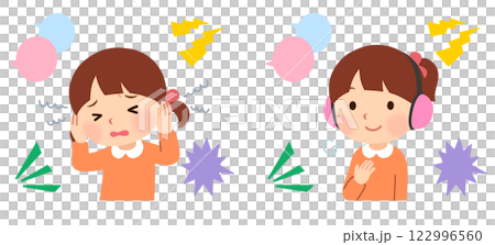 聴覚過敏　感覚過敏　イヤーマフをつけて安心する子ども 122996560