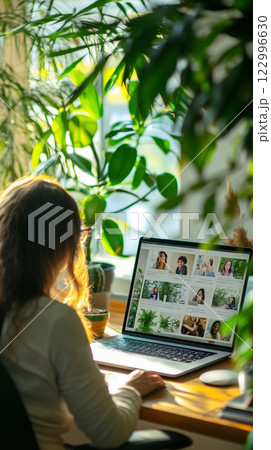 自宅でテレワークする女性 122996630