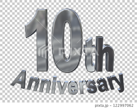 3DCG 字母“10 週年/10 週年紀念閃光”銀色,銀色 3DCG 字母“10 週年/10 週年紀念閃光”銀色,銀色 122997062