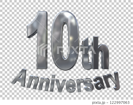 3DCG文字「10th Anniversary/10周年マークキラキラ」シルバー,銀 122997063