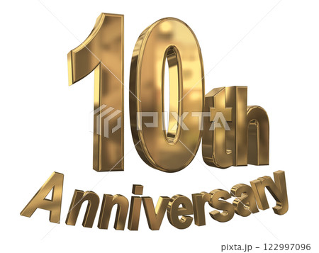 3DCG文字「10th Anniversary/10周年マークキラキラ」ゴールド,金 122997096