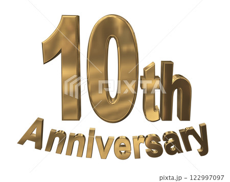 3DCG文字「10th Anniversary/10周年マークキラキラ」ゴールド,金 122997097