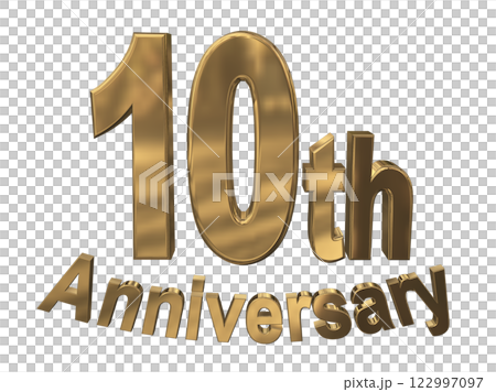 3DCG文字「10th Anniversary/10周年マークキラキラ」ゴールド,金 122997097
