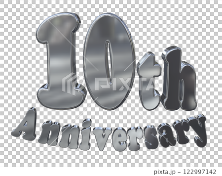 3DCG文字「10th Anniversary/10周年マークキラキラ」シルバー,銀 122997142