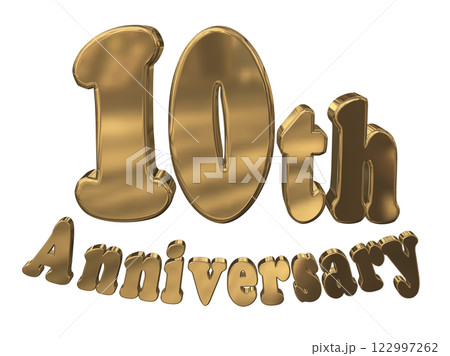 3DCG文字「10th Anniversary/10周年マークキラキラ」ゴールド,金 122997262