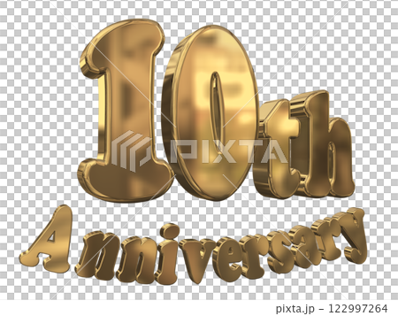 3DCG 字母“10 週年/10 週年紀念閃亮”金色，金色 122997264