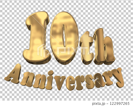 3DCG 字母“10 週年/10 週年紀念閃亮”金色，金色 122997265