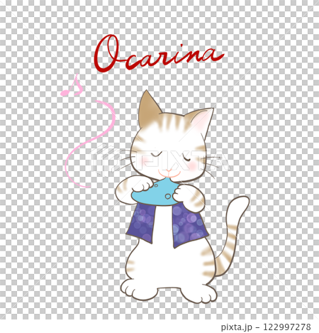 一隻貓在吹奏陶笛的插圖 一隻貓在吹奏陶笛的插圖 122997278