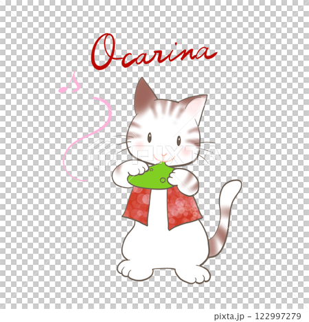 ネコがオカリナを吹いているイラスト 122997279