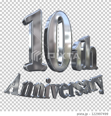 3DCG文字「10th Anniversary/10周年マークキラキラ」シルバー,銀 122997499