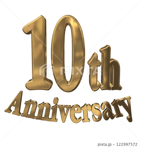 3DCG文字「10th Anniversary/10周年マークキラキラ」ゴールド,金 122997572