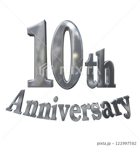 3DCG文字「10th Anniversary/10周年マークキラキラ」シルバー,銀 122997582