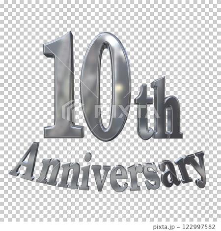 3DCG文字「10th Anniversary/10周年マークキラキラ」シルバー,銀 122997582