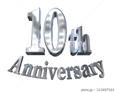 3DCG文字「10th Anniversary/10周年マークキラキラ」シルバー,銀 122997583