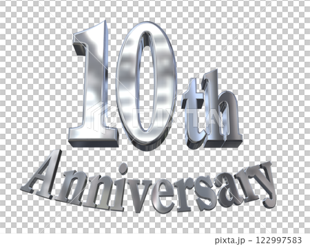 3DCG文字「10th Anniversary/10周年マークキラキラ」シルバー,銀 122997583