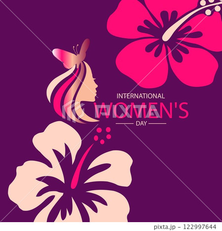 March 8 International Women's Day Celebration Honoring Women's Achievements with Vibrant Floral and Butterfly Designs 122997644