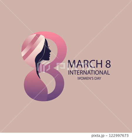 March 8 International Women's Day Celebration with Gradient and Feminine Designs on a Pink and Purple Background 122997673