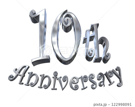 3DCG文字「10th Anniversary/10周年マークキラキラ」シルバー,銀 122998091
