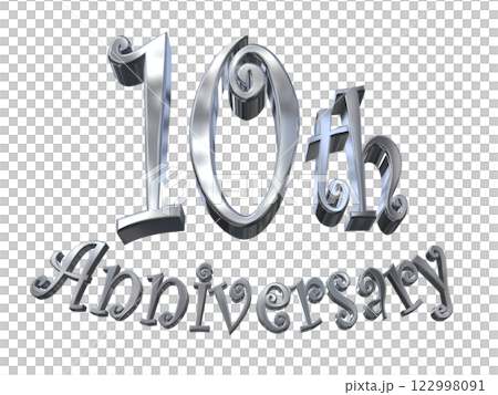 3DCG文字「10th Anniversary/10周年マークキラキラ」シルバー,銀 122998091