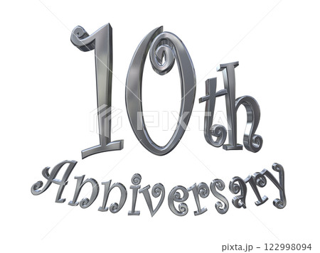 3DCG文字「10th Anniversary/10周年マークキラキラ」シルバー,銀 122998094