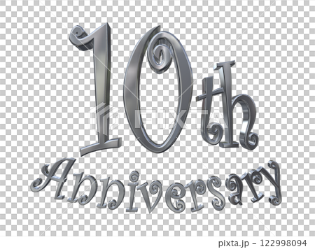 3DCG文字「10th Anniversary/10周年マークキラキラ」シルバー,銀 122998094
