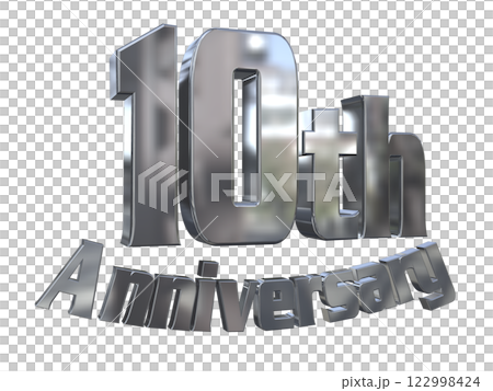 3DCG文字「10th Anniversary/10周年マークキラキラ」シルバー,銀 122998424