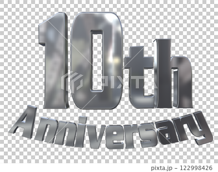 3DCG文字「10th Anniversary/10周年マークキラキラ」シルバー,銀 122998426