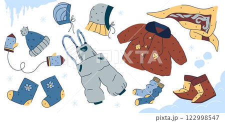 A large set of Soviet retro clothes for children, a fur coat, mittens, boots, a bologna jumpsuit  122998547