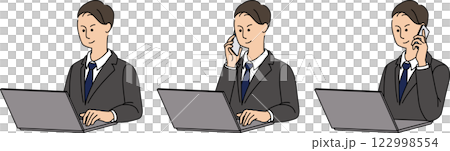 Male businessman in his 30s or 40s working on a laptop computer 3 122998554
