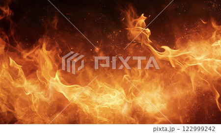 炎と火の粉が渦巻く抽象的な背景 AI画像 炎と火の粉が渦巻く抽象的な背景 AI画像 122999242