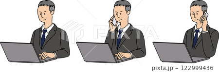 ノートパソコンで仕事をする50~60代男性ビジネスマン3 ノートパソコンで仕事をする50~60代男性ビジネスマン3 122999436