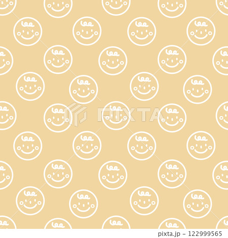 seamless minimal smile line art repeat pattern in yellow background, flat png illustration graphic design 122999565