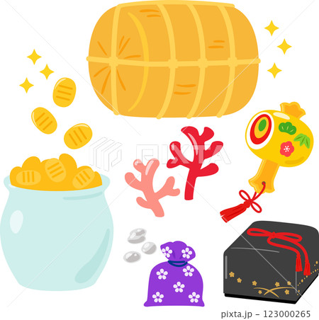 日本の昔話の金銀財宝イラストセット 日本の昔話の金銀財宝イラストセット 123000265