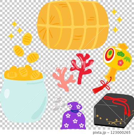 日本の昔話の金銀財宝イラストセット 日本の昔話の金銀財宝イラストセット 123000265
