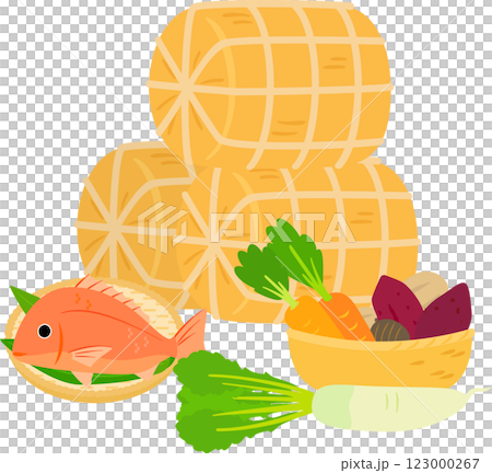 Rice sack, vegetables and sea bream 123000267