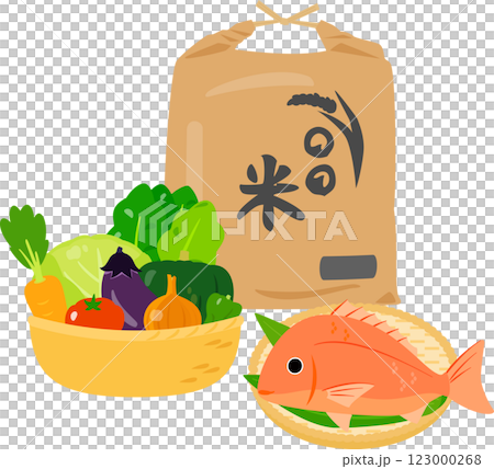 大量的米飯、蔬菜和鯛魚 123000268