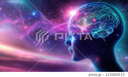 Glowing human brain with vibrant neural connections in futuristic digital concept 123000515