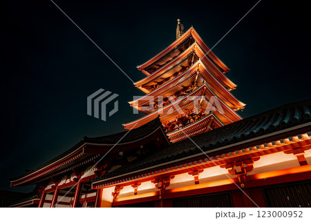 東京の浅草寺の夜景 123000952