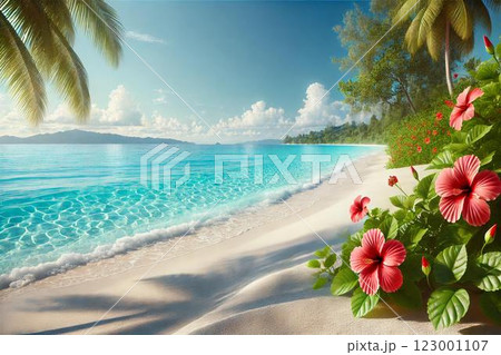 ハイビスカスと南国の海 123001107