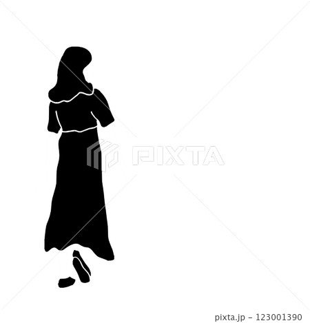 立っている女性の後ろ姿のシルエットイラストBack view, Silhouette, Woman 123001390