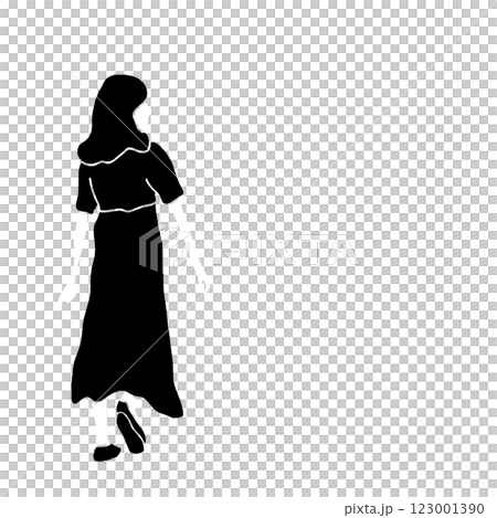 立っている女性の後ろ姿のシルエットイラストBack view, Silhouette, Woman 123001390