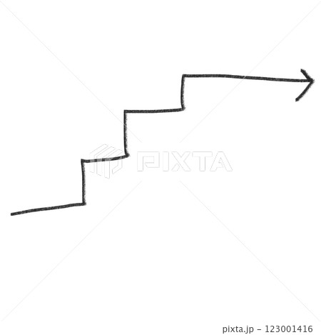 シンプルな階段で成長を示す線画矢印付きイラスト01Stairs, Step-up, Growth 123001416