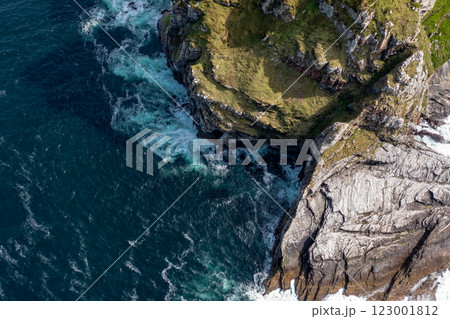 Aerial view of the cliffs of Horn Head at the wild atlantic way in Donegal - Ireland. Aerial view of the cliffs of Horn Head at the wild atlantic way in Donegal - Ireland. 123001812