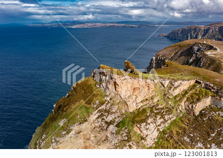 Aerial view of the cliffs of Horn Head at the wild atlantic way in Donegal - Ireland. Aerial view of the cliffs of Horn Head at the wild atlantic way in Donegal - Ireland. 123001813