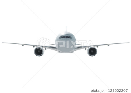 Front view of the wide body passenger plane fly isolated on white background Front view of the wide body passenger plane fly isolated on white background 123002207